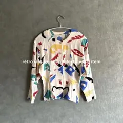 昭和レトロ総柄シャツ　長袖シャツ　ドルマンスリーブ　ヴィンテージ　個性派　派手のサムネイル