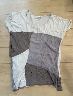 猫柄パッチワーク 半袖Tシャツ ベージュ系のサムネイル