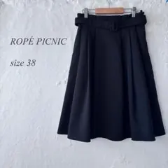 ROPÉ PICNIC 膝丈フレアスカート サイズ38 黒 ベルト付き1312