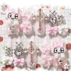 ネイルチップ 量産型 地雷系 平成女児 現品 ピンク シルバー メンカラ 推し活