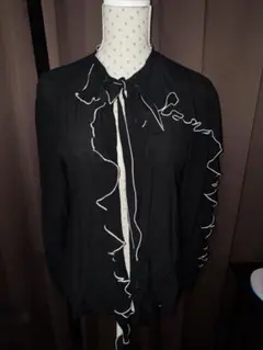 ZARA フリルリボン付き黒長袖ブラウス