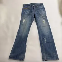 ダメージ加工 ストレートデニム ブルーのサムネイル