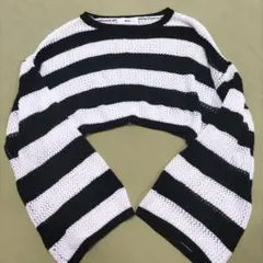 WEGO ストライプ クロップドニット F