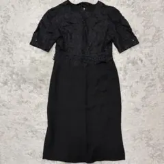 レース切替 ワンピース ブラック 礼服 喪服 フォーマル CA41
