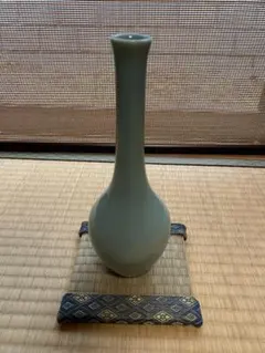 【美品】青磁 泉窯 一輪挿し 花瓶 高さ26cm 鶴首 木瓜 華道具 茶道具陶器