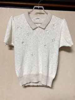レトロ古着 ビンテージ わんちゃん刺繍サマーニットセーター 日本製 犬 クリームのサムネイル