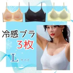 シームレスブラ　接触冷感　通気性　冷感ブラ　ノンワイヤー　L　3枚セット