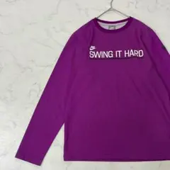 NIKE スウッシュ ロゴ プリント メッシュ クルーネック 長袖 Tシャツ M