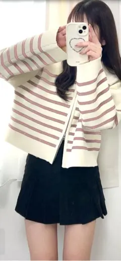 GRLボーダー柄ニットブルゾン