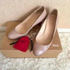 クリスチャンルブタン パテント エナメル パンプス ヌーディー 35 ベージュ