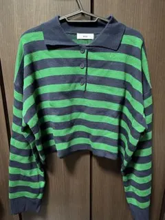 wego 緑と青のストライプ 長袖ニット F