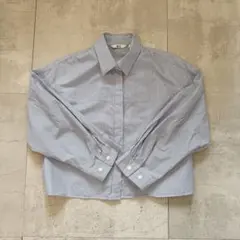 【美品】UNIQLO Cストライプ クロップド コクーン シャツ　ブルー　S