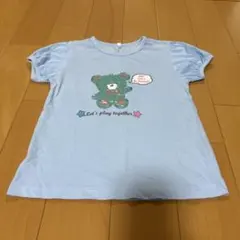 クマ スパンコール 半袖Tシャツ ライトブルー