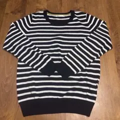 ボーダー　長袖ニット　M ネイビー・ホワイト