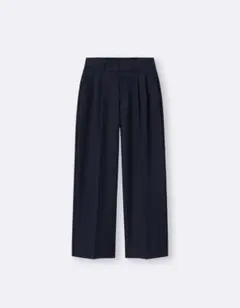 美品☆GU タックワイドパンツ ネイビー Mサイズ☆股下65cmに裾上げ済み