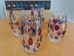 昭和レトロ　カラフルドット模様 ガラスグラス 4個セット　未使用