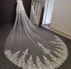 【ベールダウン可】ロングウェディングベール レース付き