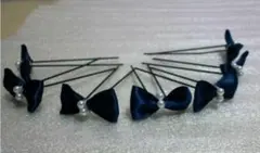 紺色の小さいリボンのヘアピン ７本セット