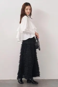 【SALE】Frene ホイップチュールティアードスカート ブラックフラーネ同型