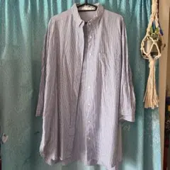 【美品】アメリカンホリック　ストライプ コットンシャツ 長袖　チュニック丈　M