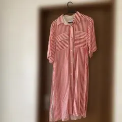 BEAUTY&YOUTH ストライプシャツワンピース レッド M