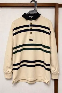 90s カンタベリー ビンテージ長袖ラガーシャツ 刺繍ロゴ ボーダー S