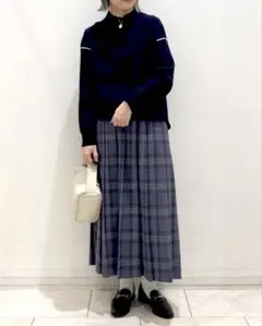 グローバルワーク　キルトチェックスカート　ネイビー・タータンチェック　Lサイズ