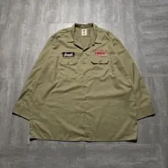 Dickies 両面プリント 企業 オーバーサイズ 長袖 ワークシャツ ベージュ