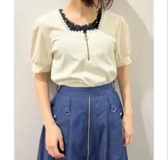 アクシーズ　ハーフジップパフ袖プルオーバー