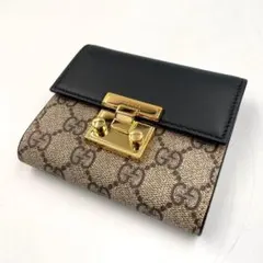 GUCCI》グッチ GGスプリーム 三つ折り財布 パドロック ゴールド金具 