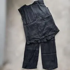 新品シアー素材 ノースリーブ パンツ セットアップ ブラック