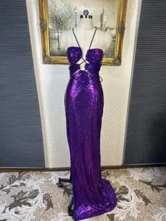 スパンコール紫ボディコンドレス