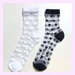 シースルーソックス 2点セット ハート柄 ホワイト ブラック