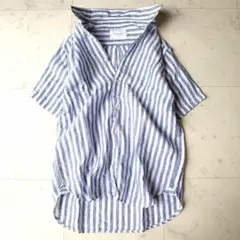 アーバンリサーチドアーズ リネン100% ストライプ 総柄 前開き 半袖シャツ