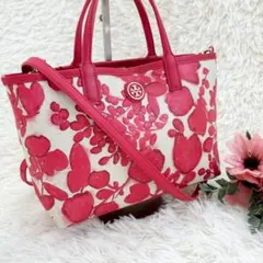 【トリーバーチ】PVC 2way 花柄 レッド ハンド ショルダーバッグ