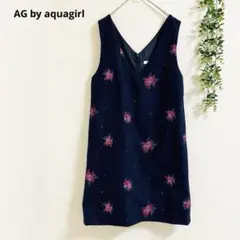 エージーバイアクアガール ワンピース ジャンパースカート M 紺　花柄刺繍　✨のサムネイル