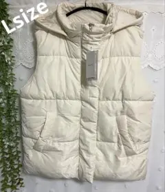 新品✻未使用✻ L 暖かフード付き中綿ベスト フード取り外し可 2way