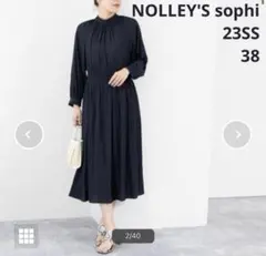 ノーリーズ 割繊シャーリングワンピース 38 ネイビー