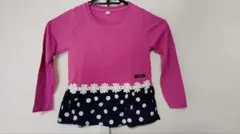 長袖カットソー 110cm ピンク ネイビー ドット