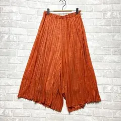 ワイドパンツ M オレンジ プリーツ ゆったり 体型カバー ウエストゴム 楽チン