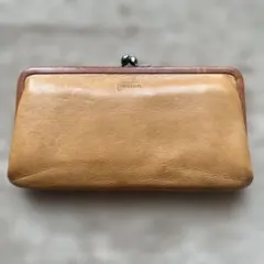 genten レザー 長財布 ベージュ ガマ口