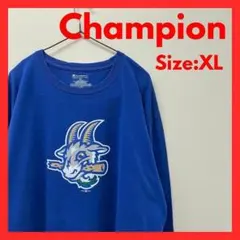 【美品】古着　チャンピオン　ベースボール　ロゴ　ロンT　メンズ　ブルー　XL