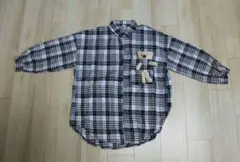 チェック柄テディベア付き長袖シャツ