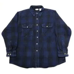 90s FIRLD & STREAM ネルシャツ ヘビネル オンブレ 青黒