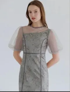 アシンメトリーシアーフラワーワンピースドレス結婚式パーティー成人式二次会デート