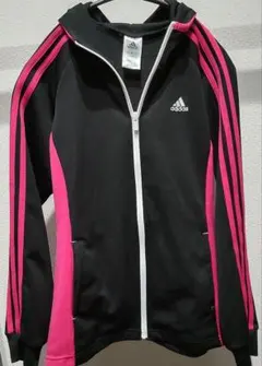 【美品】アディダス トラックジャケット ジャージ パーカー 黒ピンク 3ラインM