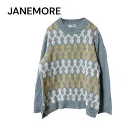 【ジェネモア】M おしゃれ ニット 長袖 個性的北欧風 丸襟セーター カジュアル