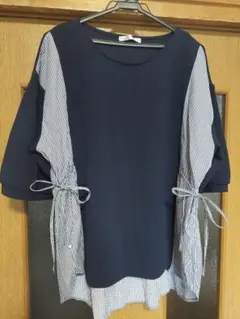 ikka 異素材切替 Tシャツ ネイビー Lのサムネイル