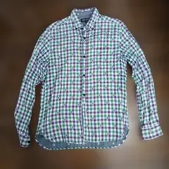 BEAMS HEART 長袖ネルシャツ Lサイズ 緑紫チェック