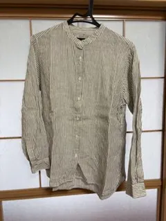 【美品】無印良品 無印良品 スタンドカラー リネン長袖シャツのサムネイル